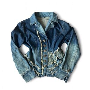 Stylish Blue Denim Jacket with Fringe Accents